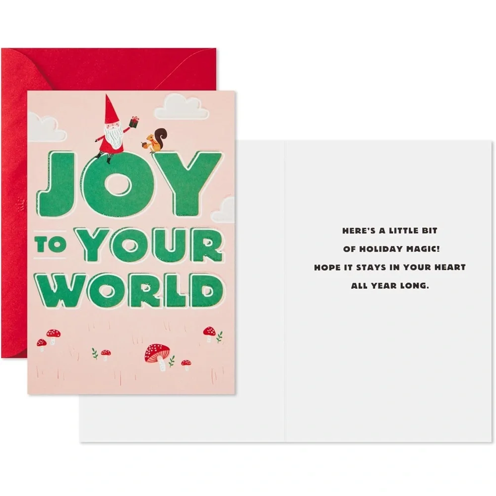 Hallmark Joy to Your World Holiday Cards featuring Gnome and Mushroom, Pack of 6